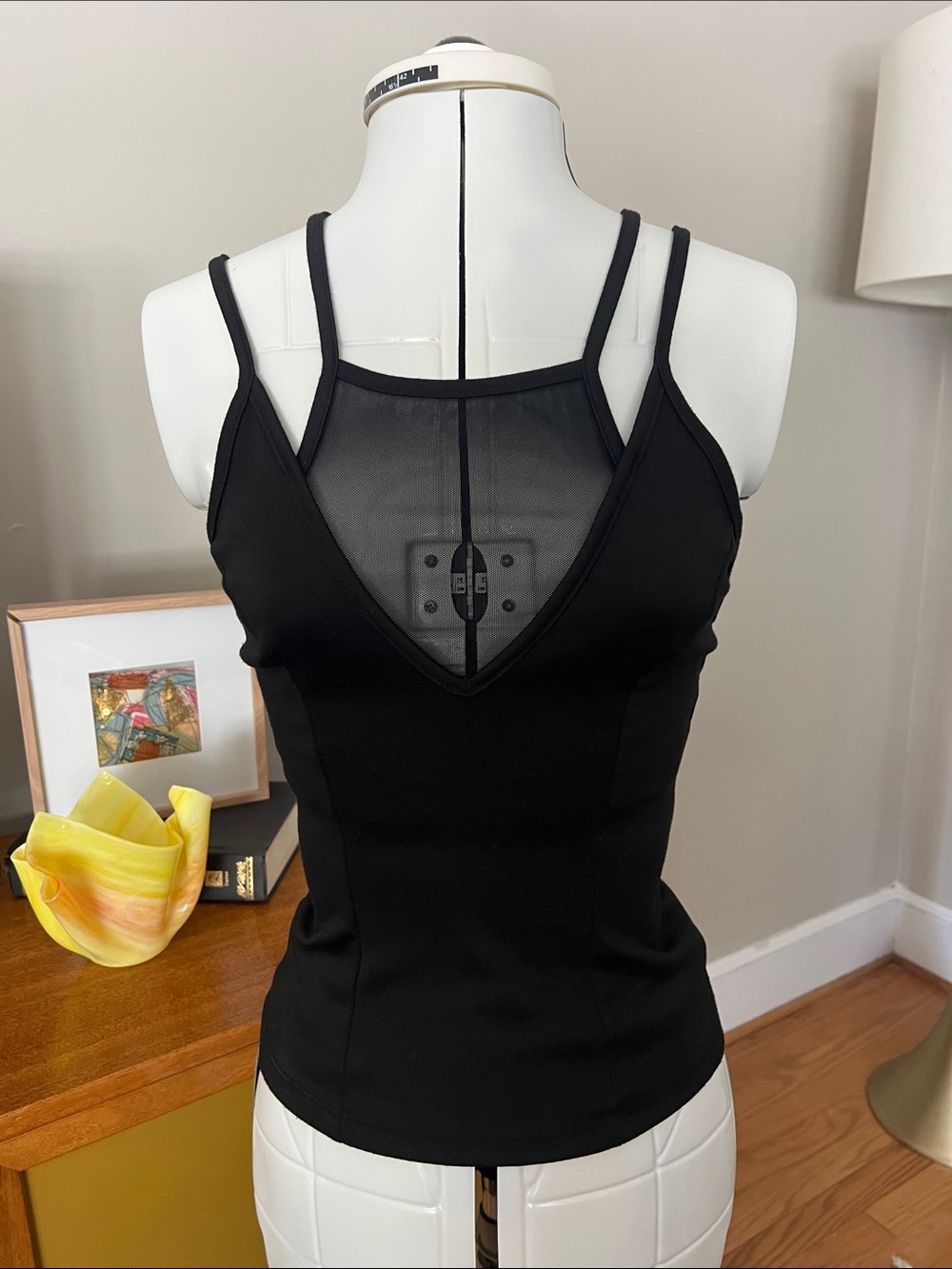 silence + noise Black Double-Strap Mesh V-Neck Tank
